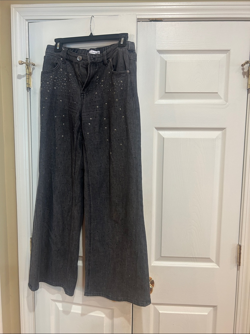 Vanilla Star Charcoal Jeweled Wide-Leg Jeans